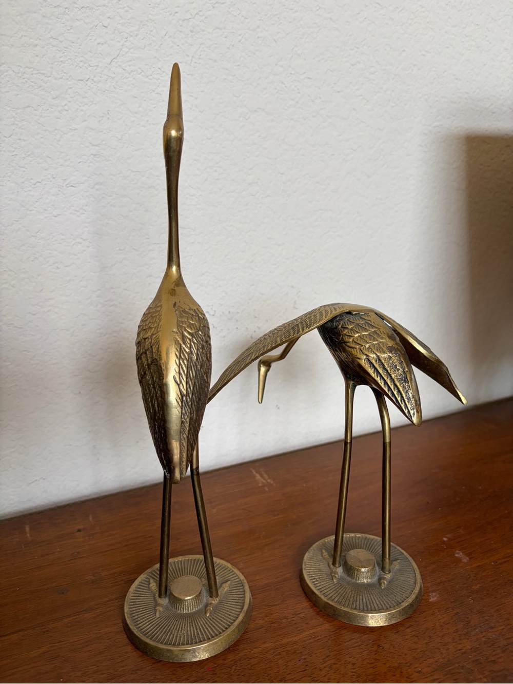 Vintage Brass 2 Pc Bundle Heron Crane Figurine Mid Century Modern Bird Statue - Picture 2 of 8